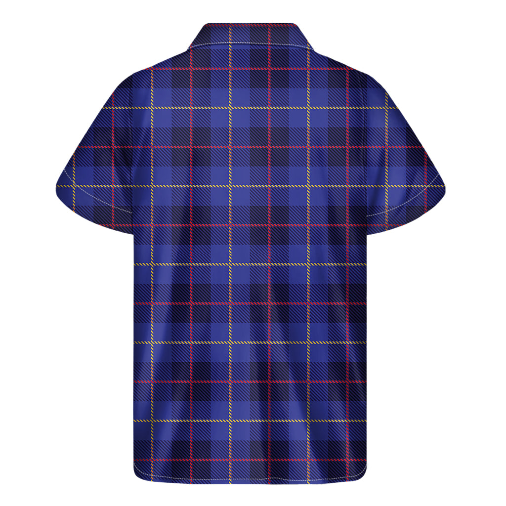 Deep Blue Stewart Tartan Print Men's Short Sleeve Shirt