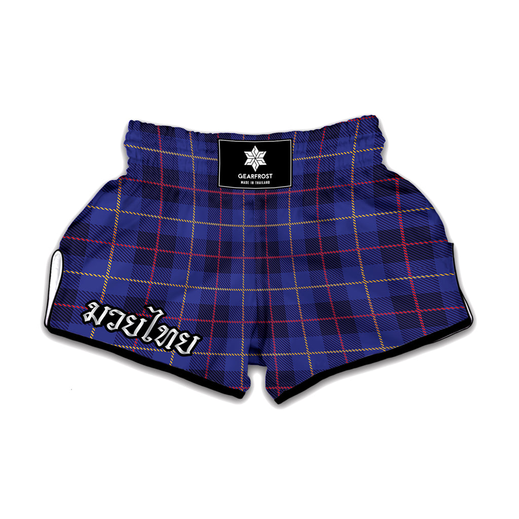 Deep Blue Stewart Tartan Print Muay Thai Boxing Shorts