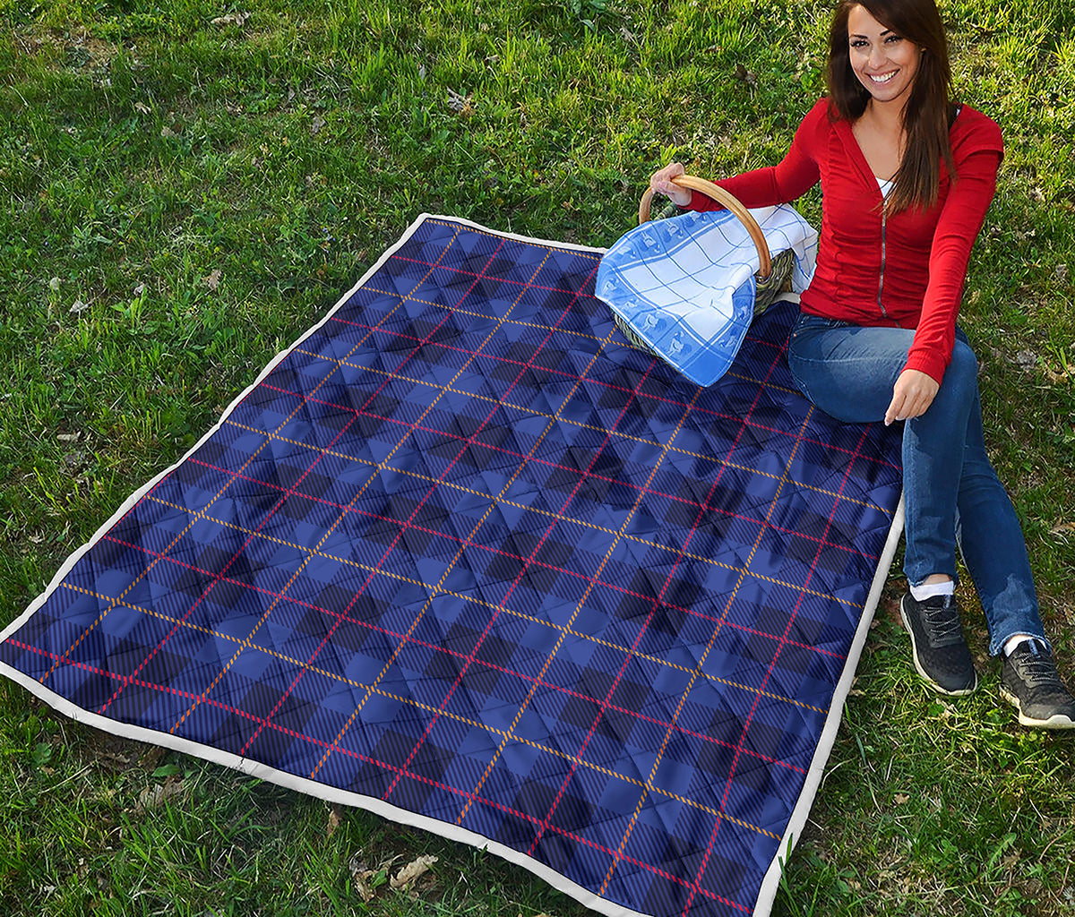 Deep Blue Stewart Tartan Print Quilt
