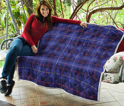 Deep Blue Stewart Tartan Print Quilt