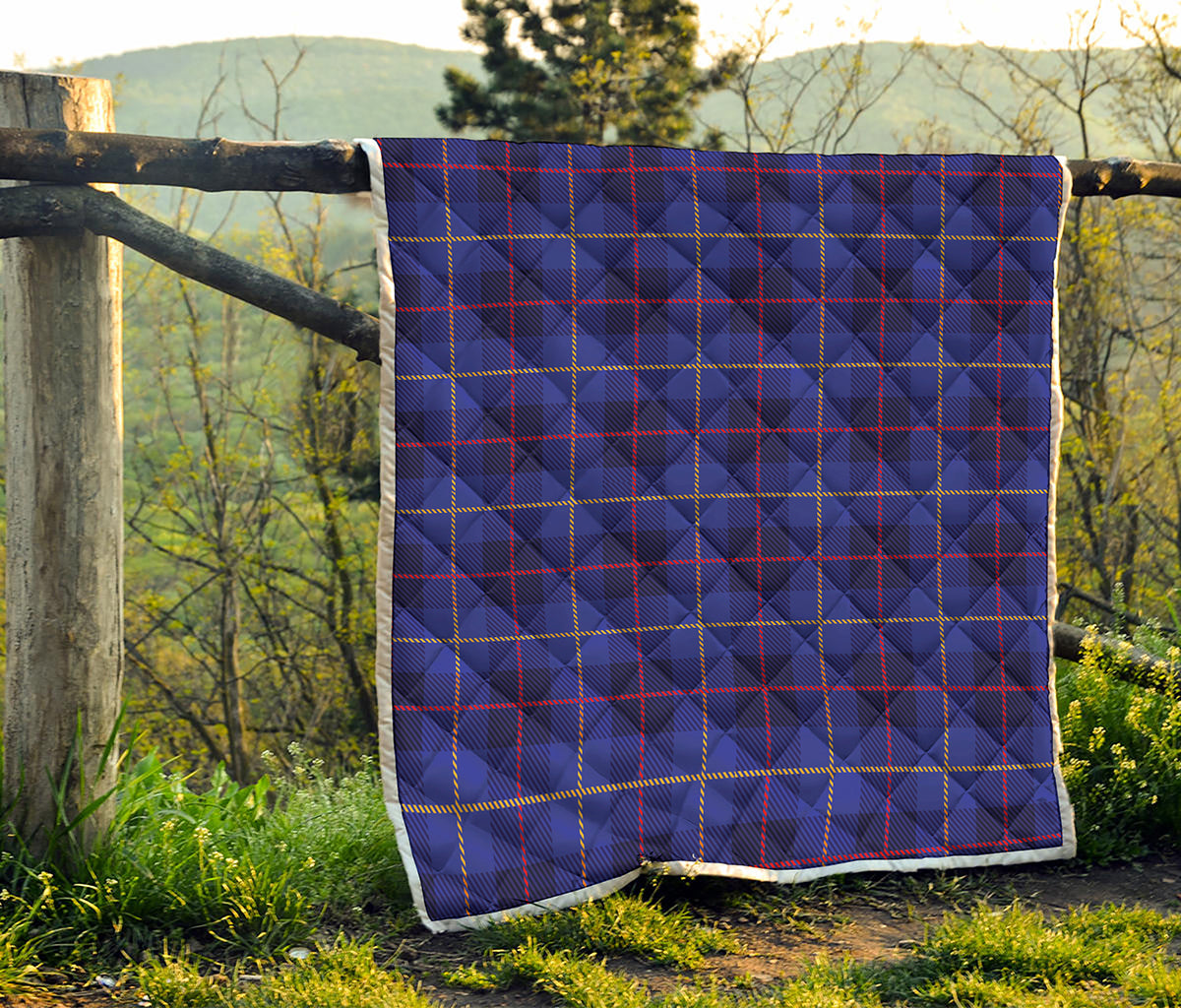 Deep Blue Stewart Tartan Print Quilt