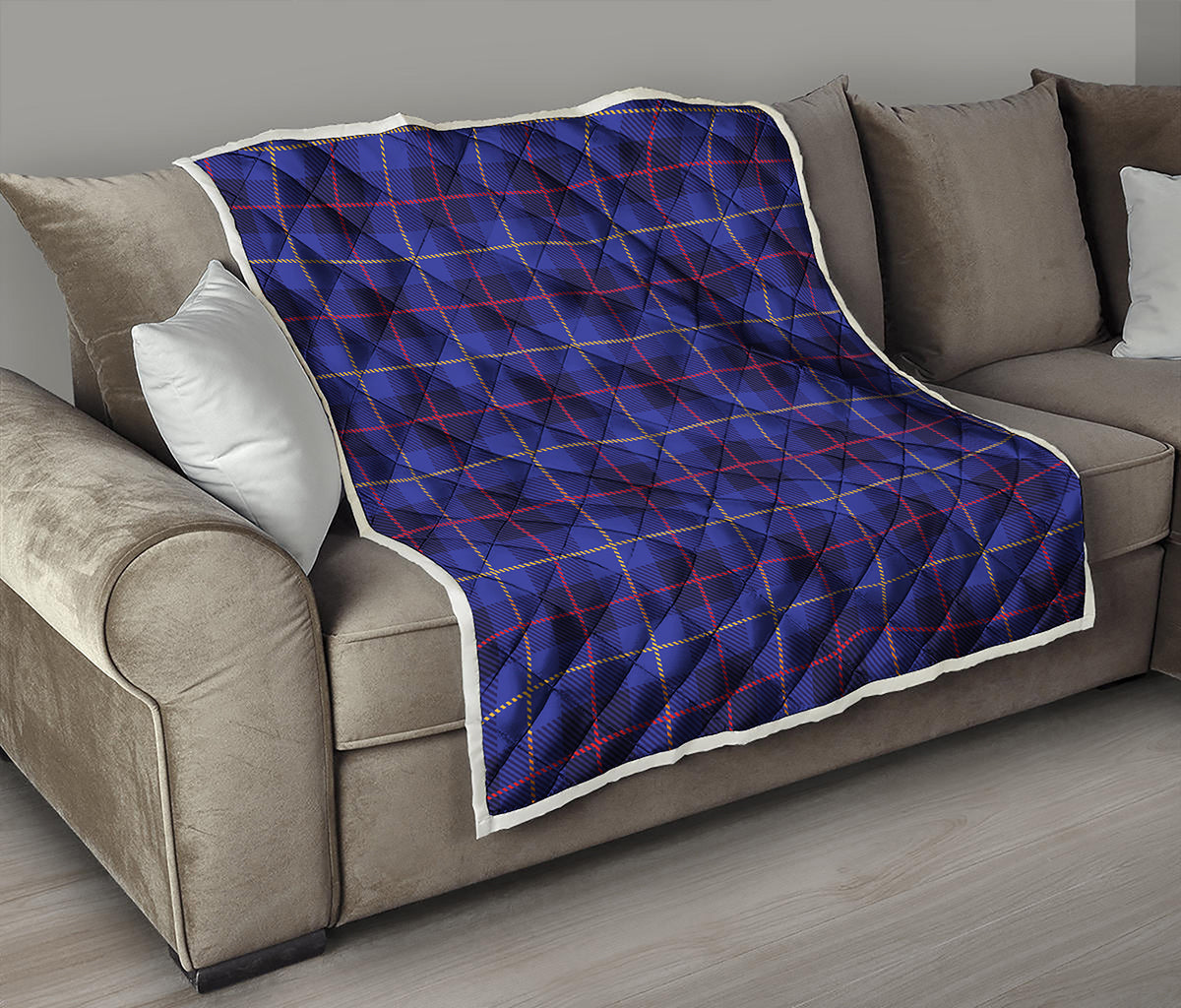 Deep Blue Stewart Tartan Print Quilt