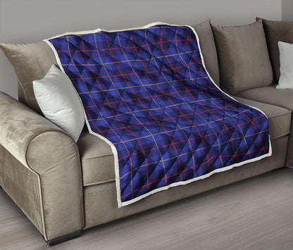 Deep Blue Stewart Tartan Print Quilt