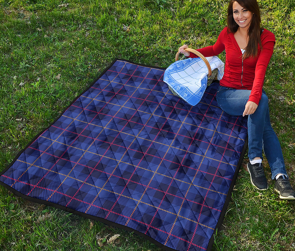 Deep Blue Stewart Tartan Print Quilt