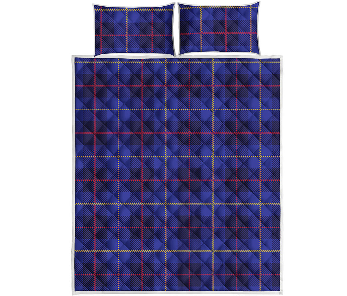 Deep Blue Stewart Tartan Print Quilt Bed Set