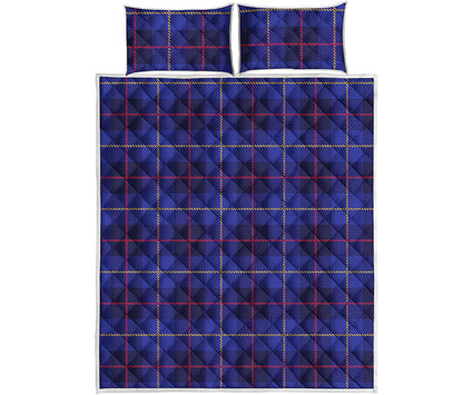 Deep Blue Stewart Tartan Print Quilt Bed Set