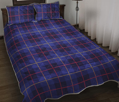 Deep Blue Stewart Tartan Print Quilt Bed Set