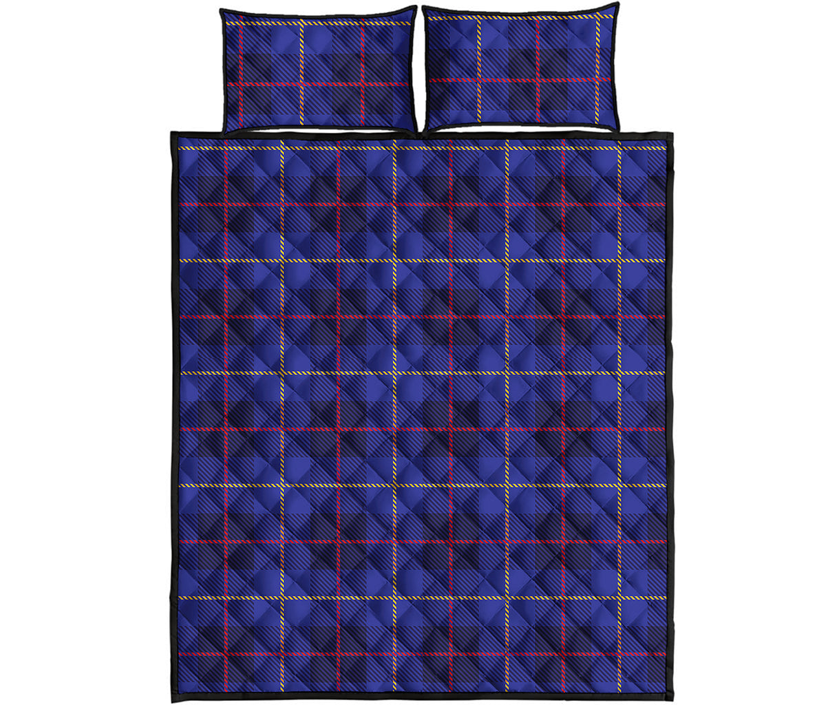Deep Blue Stewart Tartan Print Quilt Bed Set