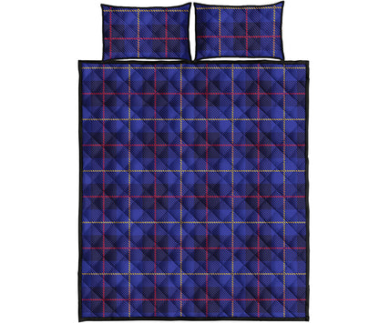 Deep Blue Stewart Tartan Print Quilt Bed Set