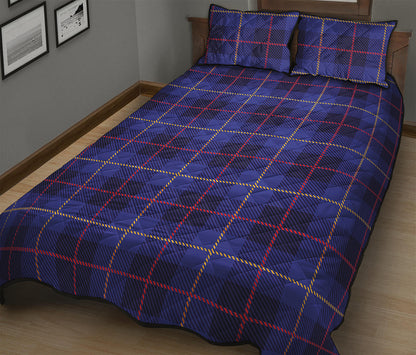 Deep Blue Stewart Tartan Print Quilt Bed Set