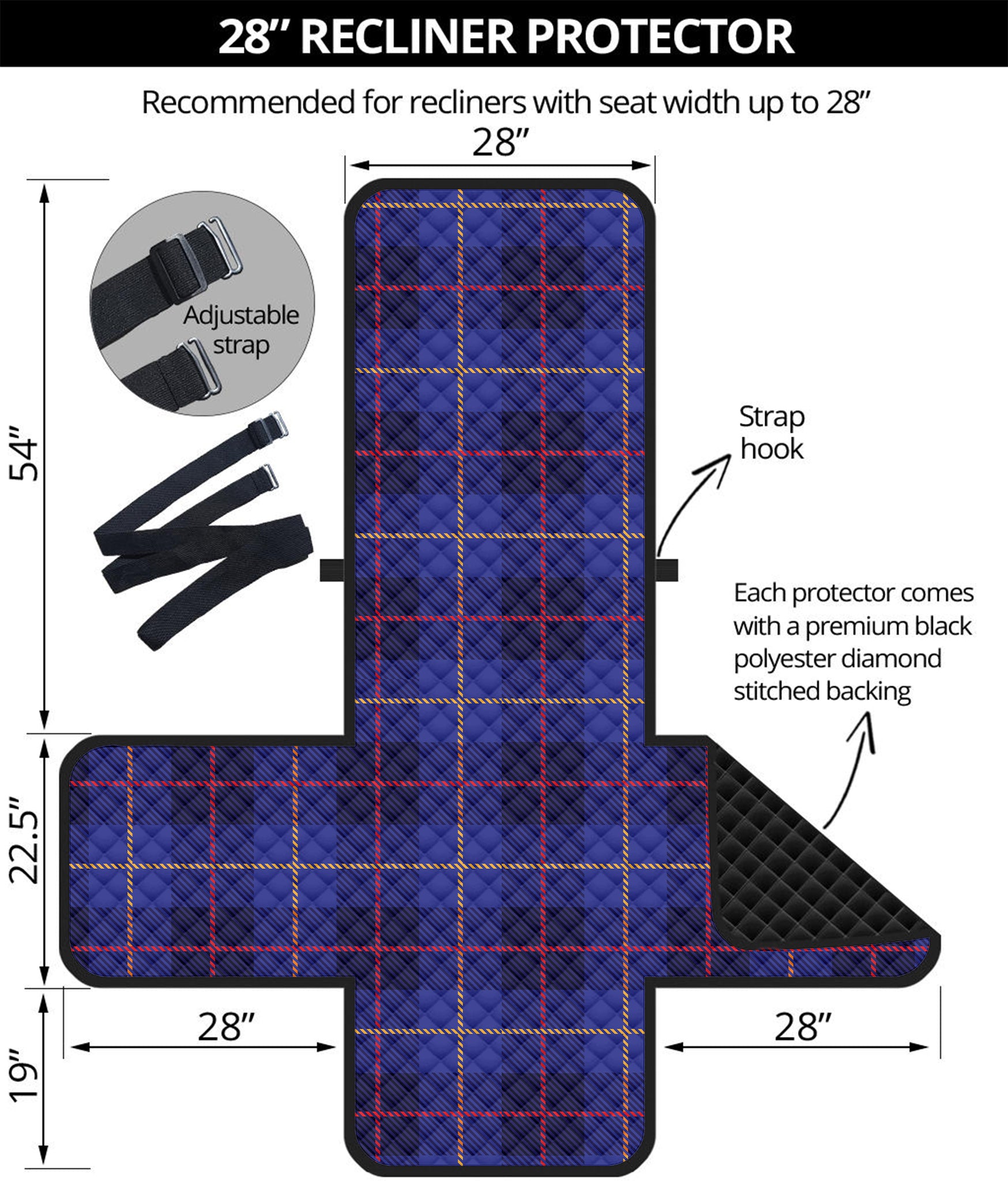 Deep Blue Stewart Tartan Print Recliner Protector