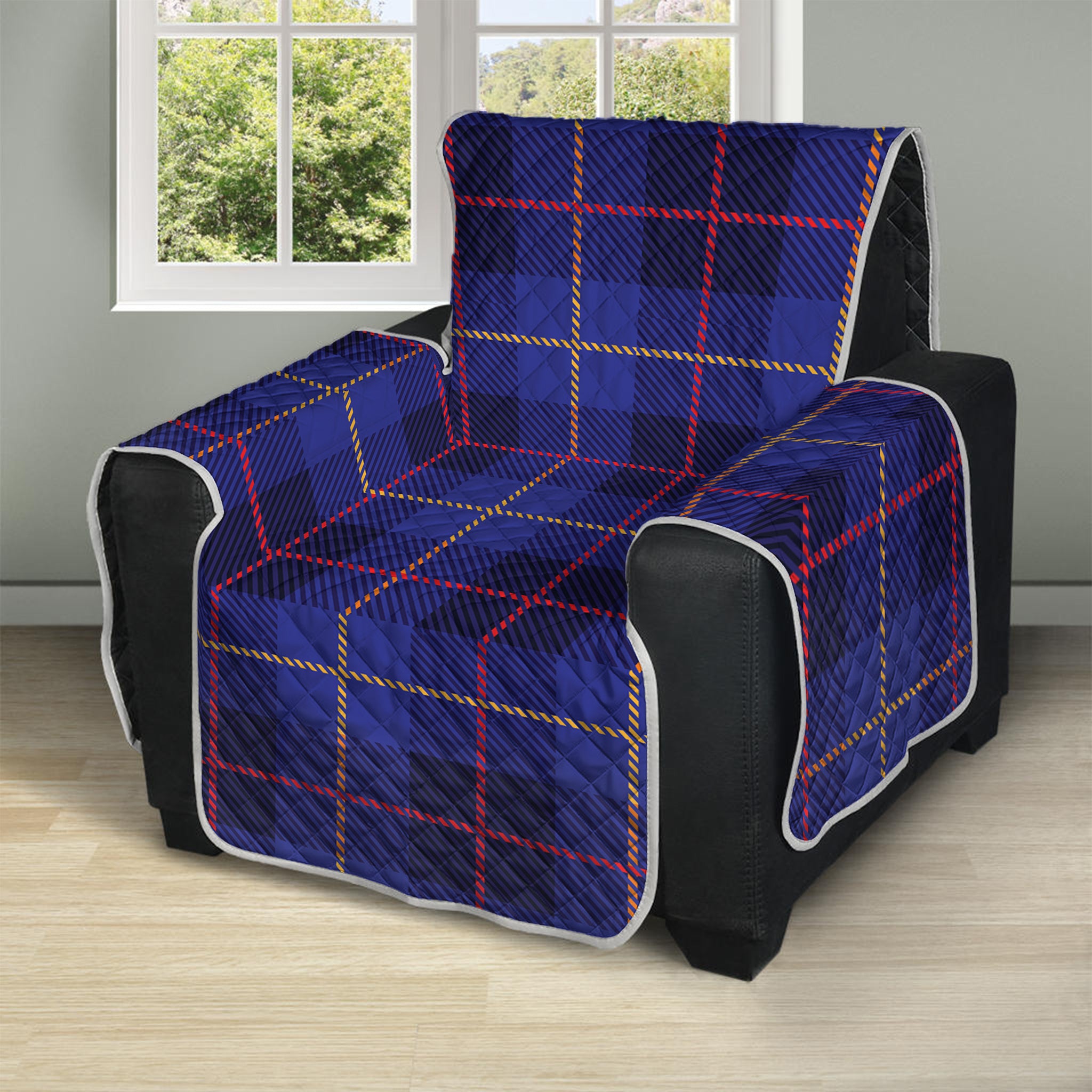 Deep Blue Stewart Tartan Print Recliner Protector