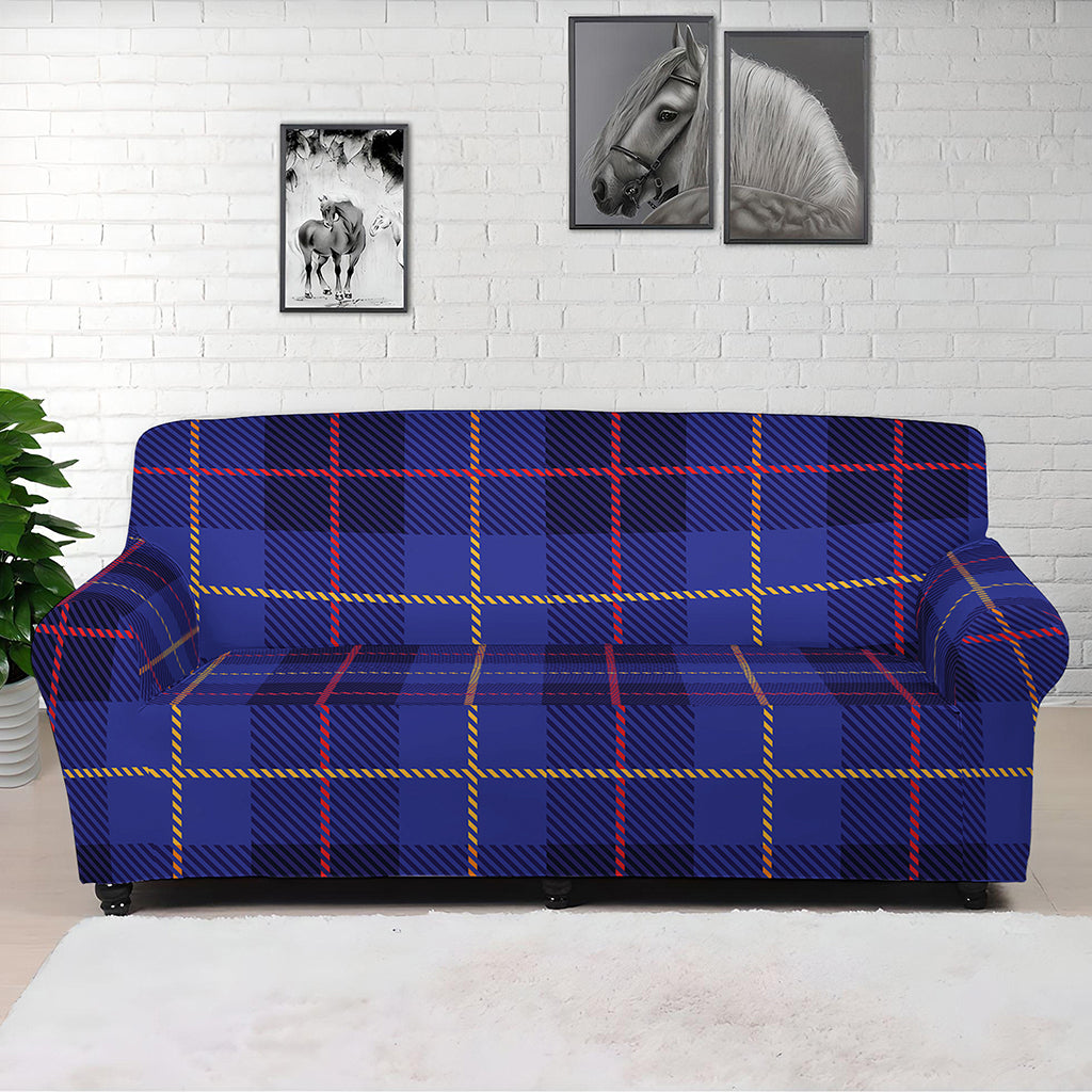 Deep Blue Stewart Tartan Print Sofa Cover