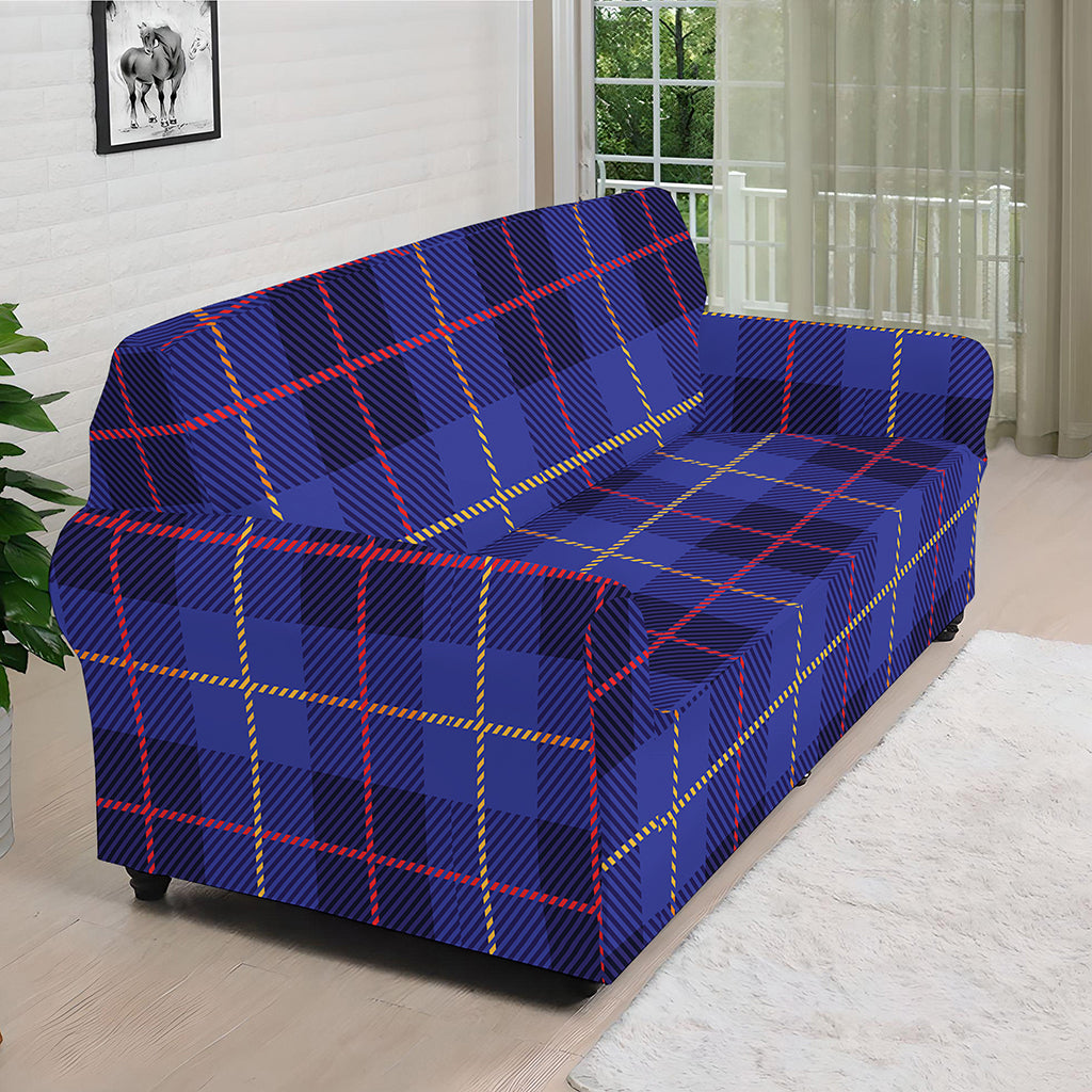 Deep Blue Stewart Tartan Print Sofa Cover