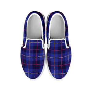 Deep Blue Stewart Tartan Print White Slip On Shoes