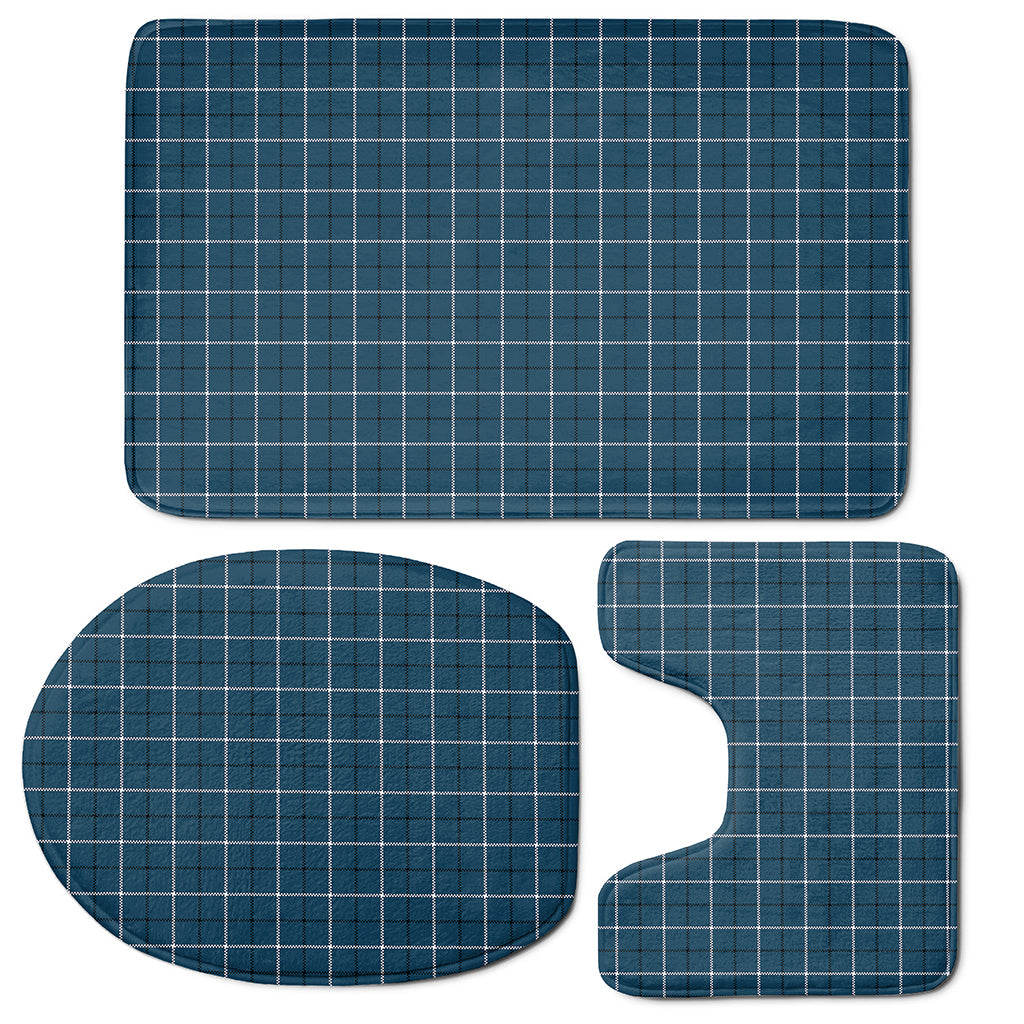 Deep Blue Tattersall Pattern Print 3 Piece Bath Mat Set