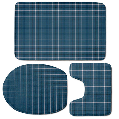 Deep Blue Tattersall Pattern Print 3 Piece Bath Mat Set