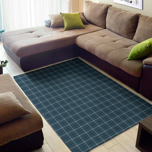 Deep Blue Tattersall Pattern Print Area Rug