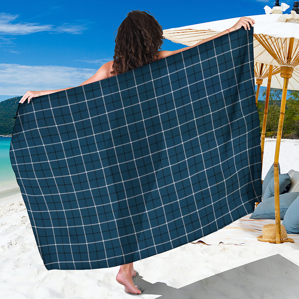 Deep Blue Tattersall Pattern Print Beach Sarong Wrap
