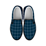 Deep Blue Tattersall Pattern Print Black Slip On Shoes