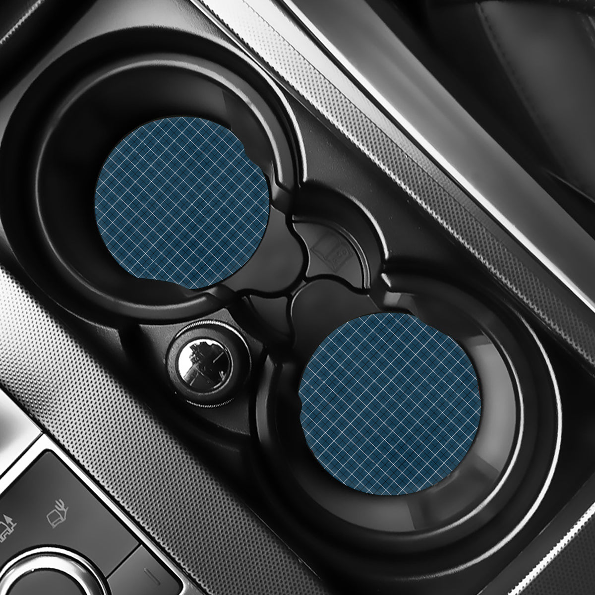 Deep Blue Tattersall Pattern Print Car Coasters