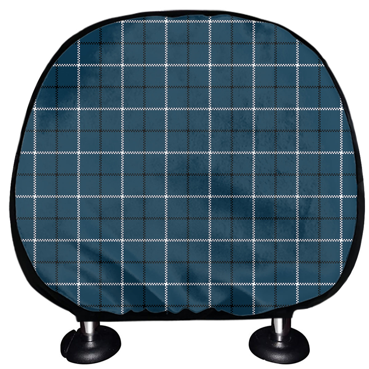 Deep Blue Tattersall Pattern Print Car Headrest Covers