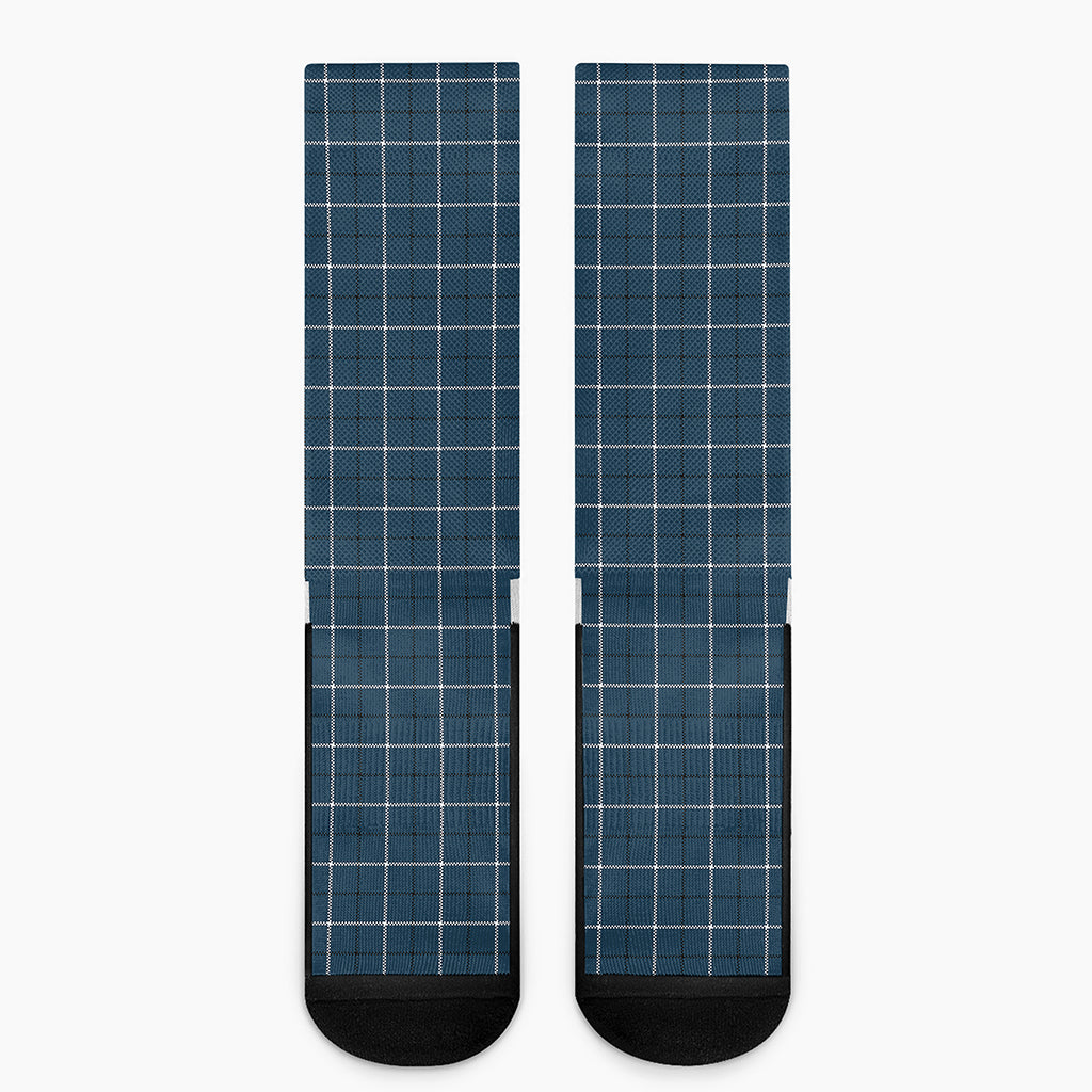 Deep Blue Tattersall Pattern Print Crew Socks