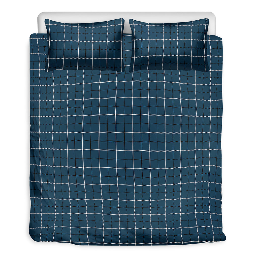 Deep Blue Tattersall Pattern Print Duvet Cover Bedding Set
