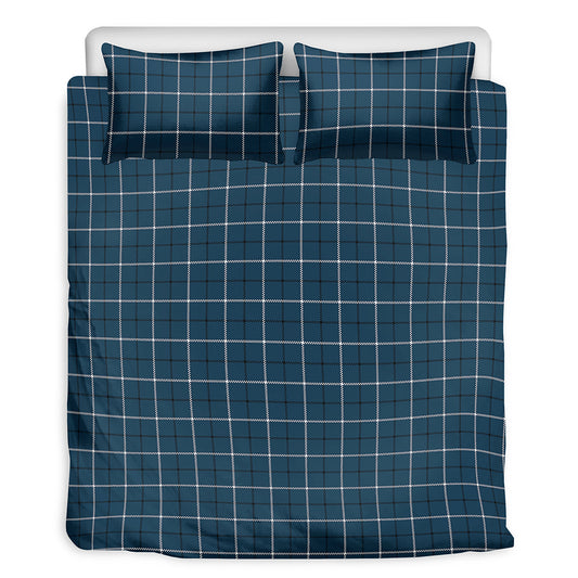 Deep Blue Tattersall Pattern Print Duvet Cover Bedding Set
