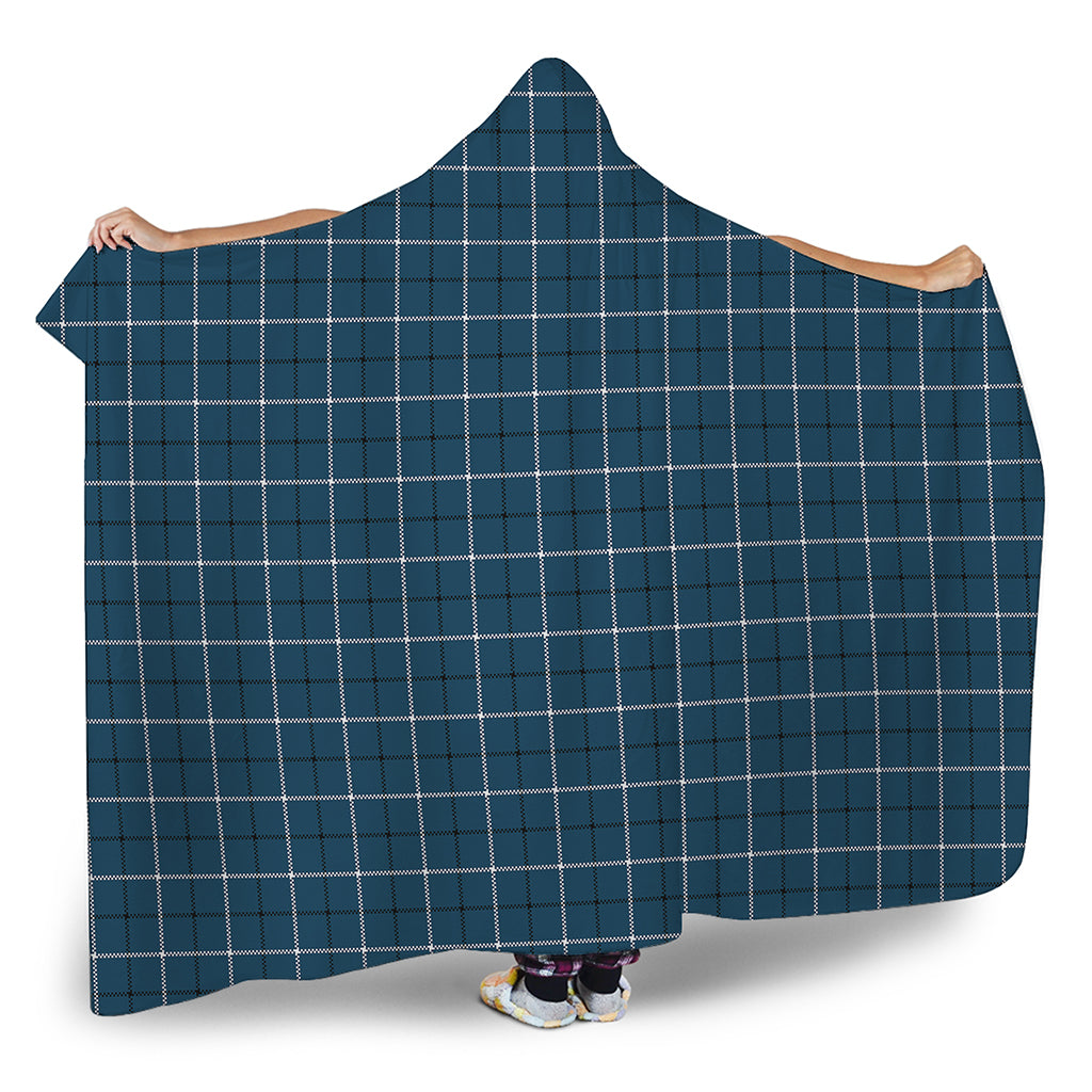 Deep Blue Tattersall Pattern Print Hooded Blanket
