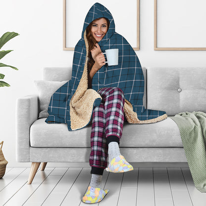 Deep Blue Tattersall Pattern Print Hooded Blanket