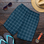 Deep Blue Tattersall Pattern Print Men's Shorts