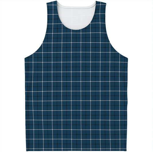 Deep Blue Tattersall Pattern Print Men's Tank Top