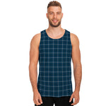 Deep Blue Tattersall Pattern Print Men's Tank Top