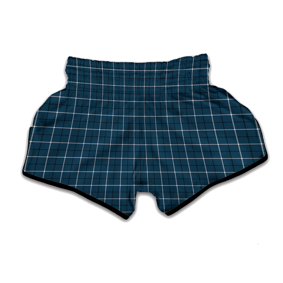 Deep Blue Tattersall Pattern Print Muay Thai Boxing Shorts