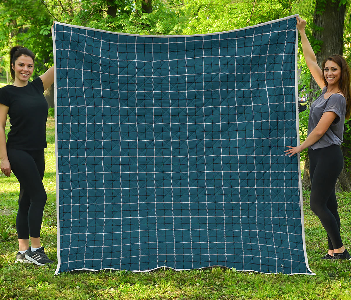 Deep Blue Tattersall Pattern Print Quilt