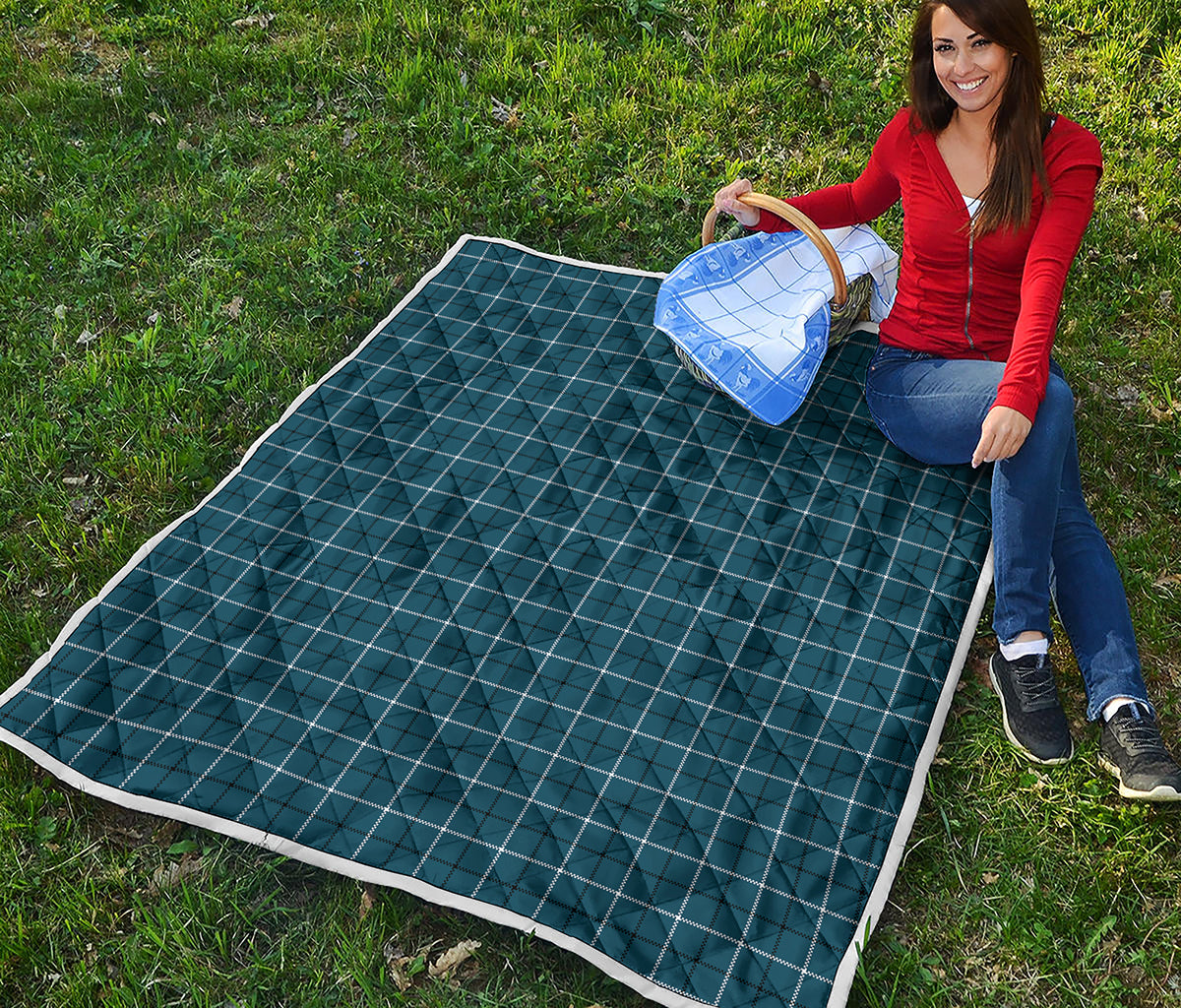 Deep Blue Tattersall Pattern Print Quilt