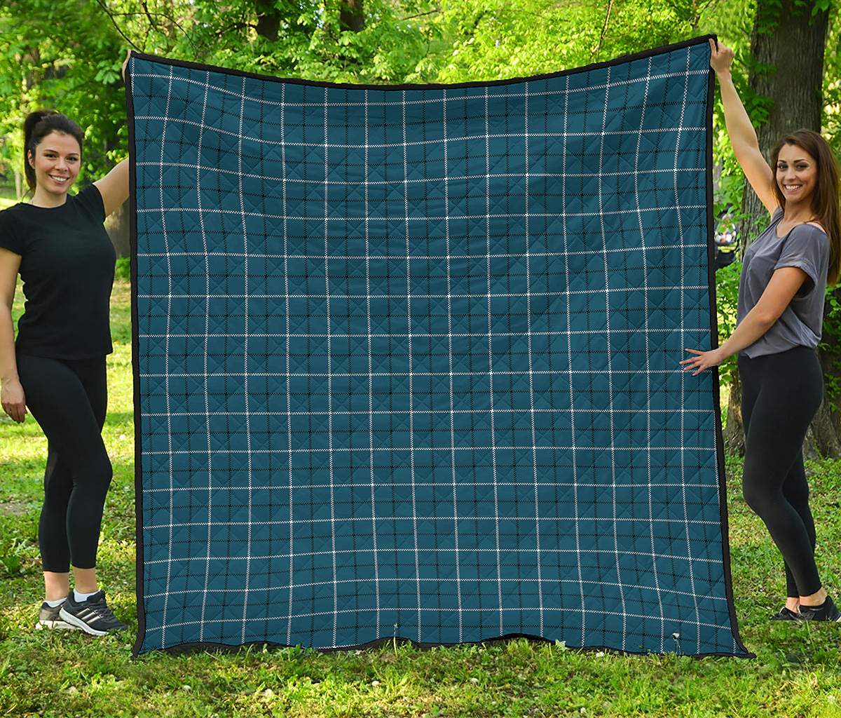 Deep Blue Tattersall Pattern Print Quilt