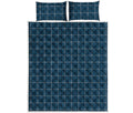 Deep Blue Tattersall Pattern Print Quilt Bed Set