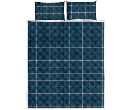 Deep Blue Tattersall Pattern Print Quilt Bed Set