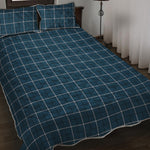 Deep Blue Tattersall Pattern Print Quilt Bed Set