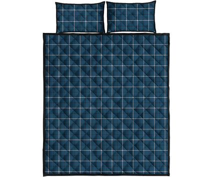 Deep Blue Tattersall Pattern Print Quilt Bed Set