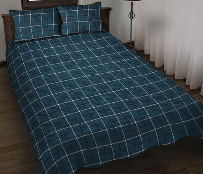 Deep Blue Tattersall Pattern Print Quilt Bed Set