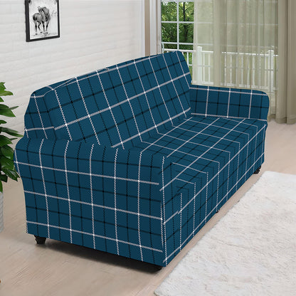Deep Blue Tattersall Pattern Print Sofa Cover