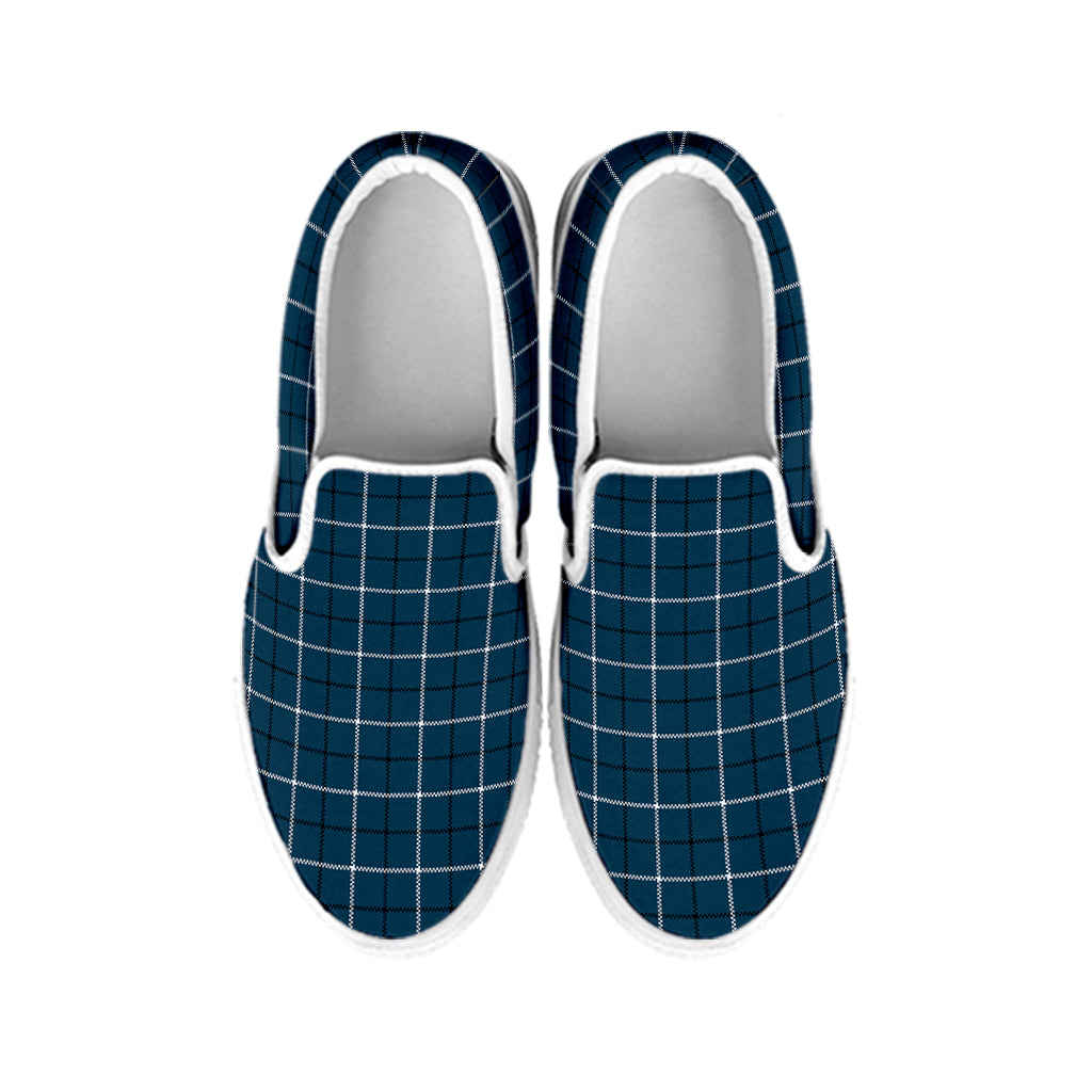 Deep Blue Tattersall Pattern Print White Slip On Shoes