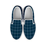 Deep Blue Tattersall Pattern Print White Slip On Shoes