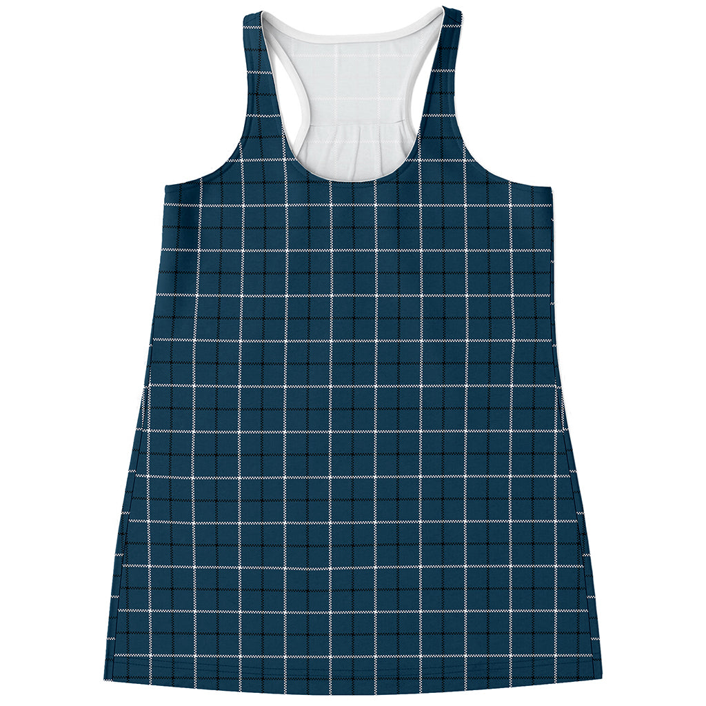 Deep Blue Tattersall Pattern Print Women's Racerback Tank Top