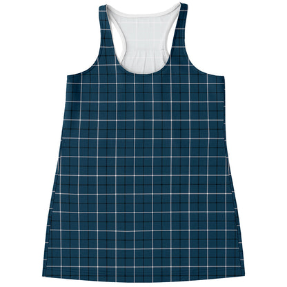 Deep Blue Tattersall Pattern Print Women's Racerback Tank Top