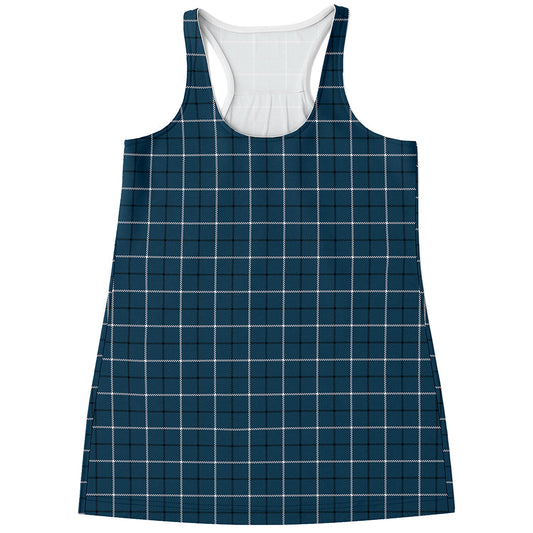 Deep Blue Tattersall Pattern Print Women's Racerback Tank Top