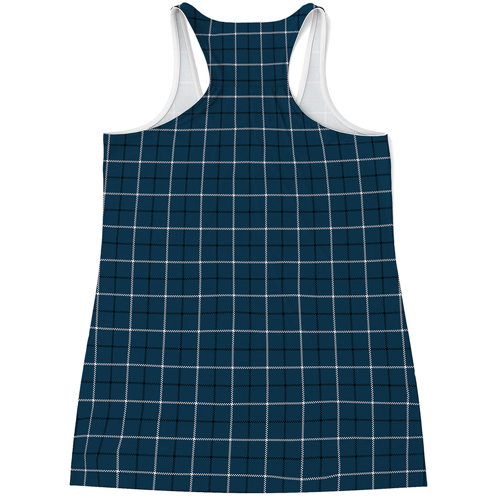 Deep Blue Tattersall Pattern Print Women's Racerback Tank Top